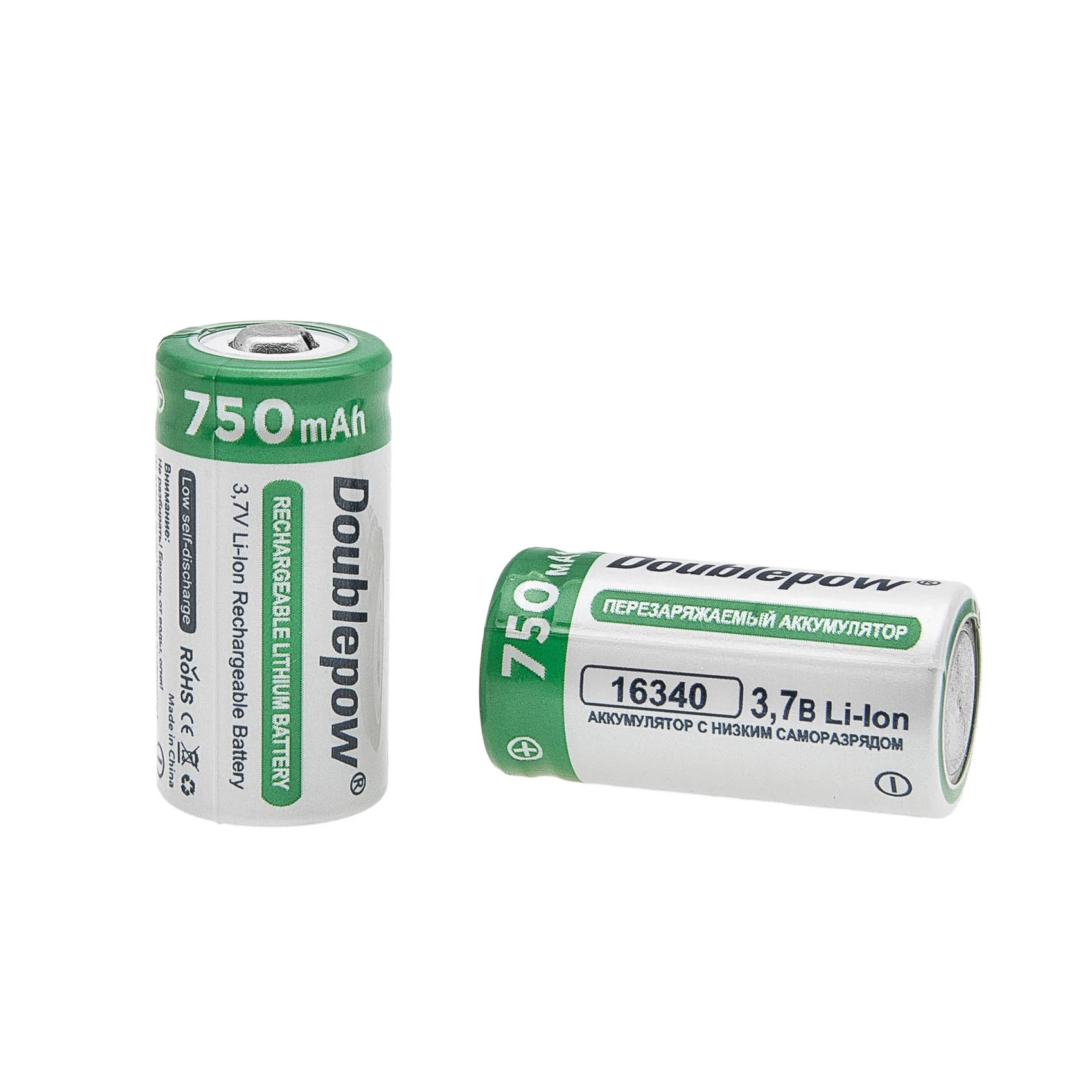 Аккумуляторная батарея RCR123/16340 Doublepow 750мАч